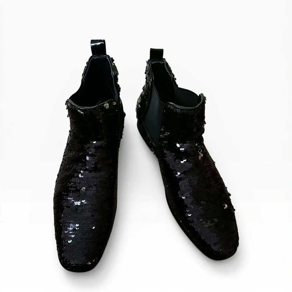 Amali black sequins sparkle ankle boots men formal prom evening like new 9.5